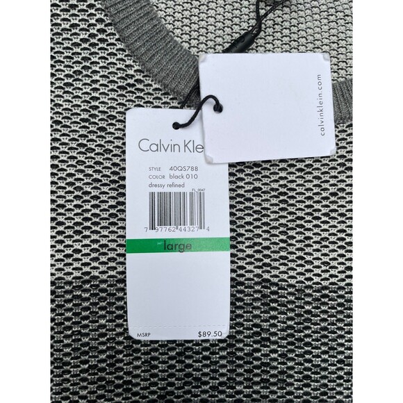 Calvin Klein Men’s Black Gray Striped Knit Pullover Sweater Sz L NWT 100% Cotton - Picture 11 of 15